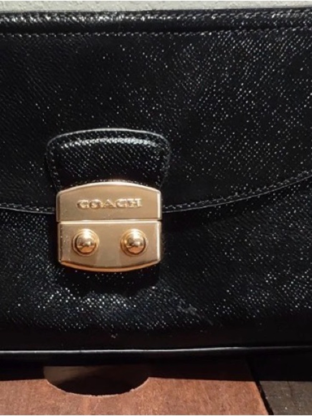Coach Black Leather Clutch with Gold-Tone Push Lock